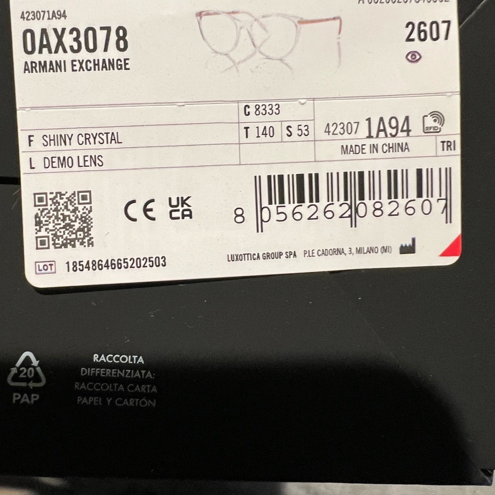 A/X Armani Exchange Clear Frame Glasses